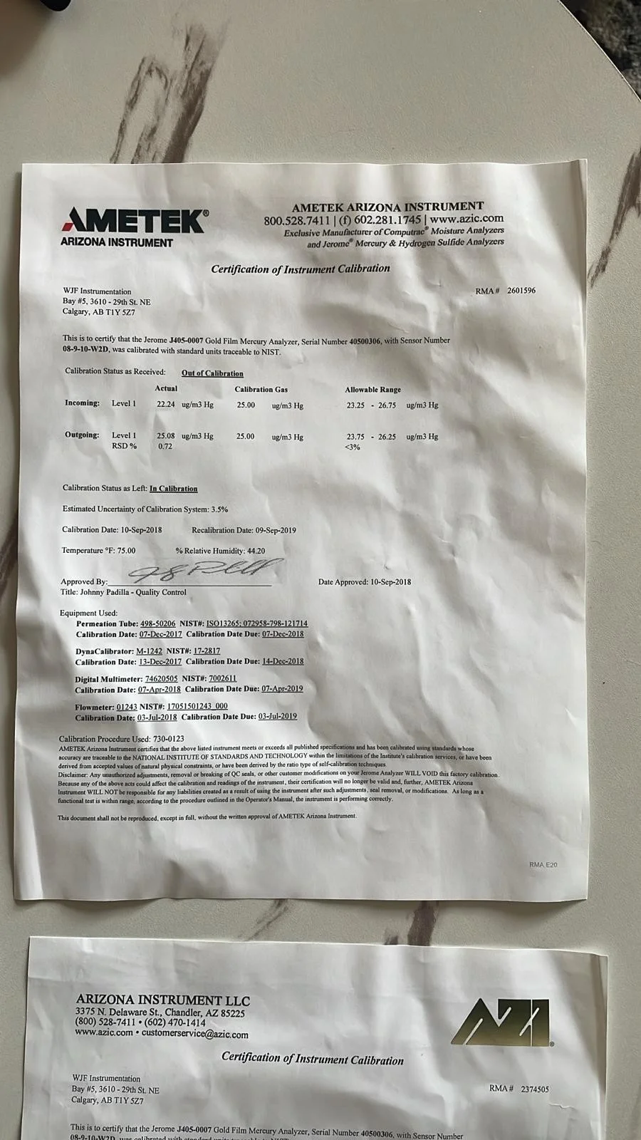 AMETEK Jerome J405 Quecksilberdampf-Analysator – Vorderansicht