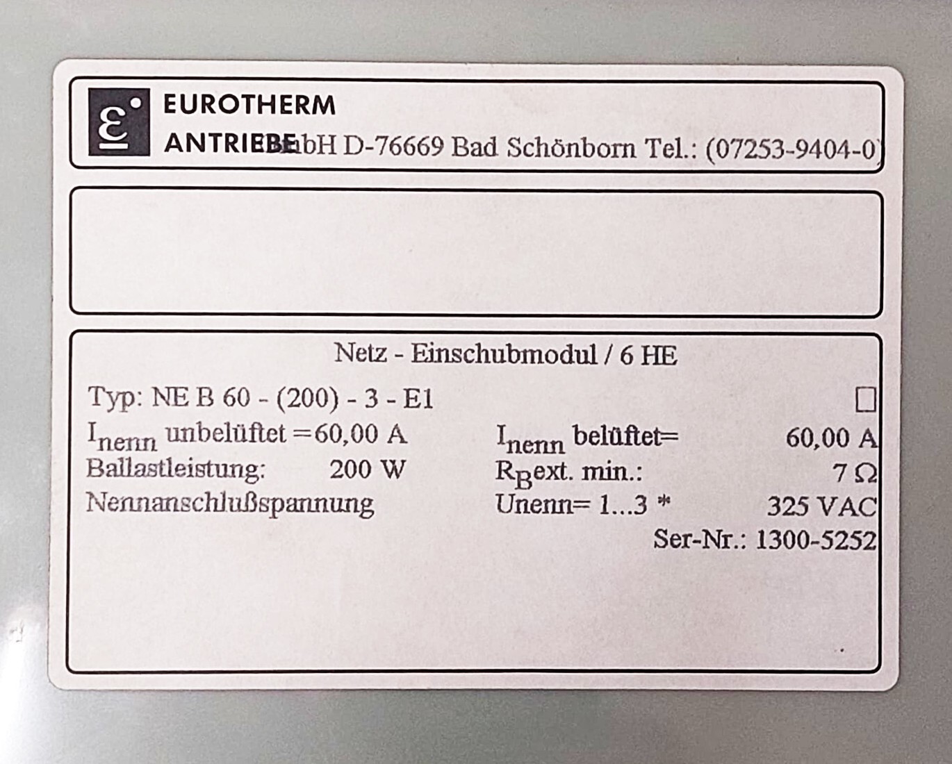 ASB Eurotherm AC Servo drive Type NE B 60 - (200) -3 E1