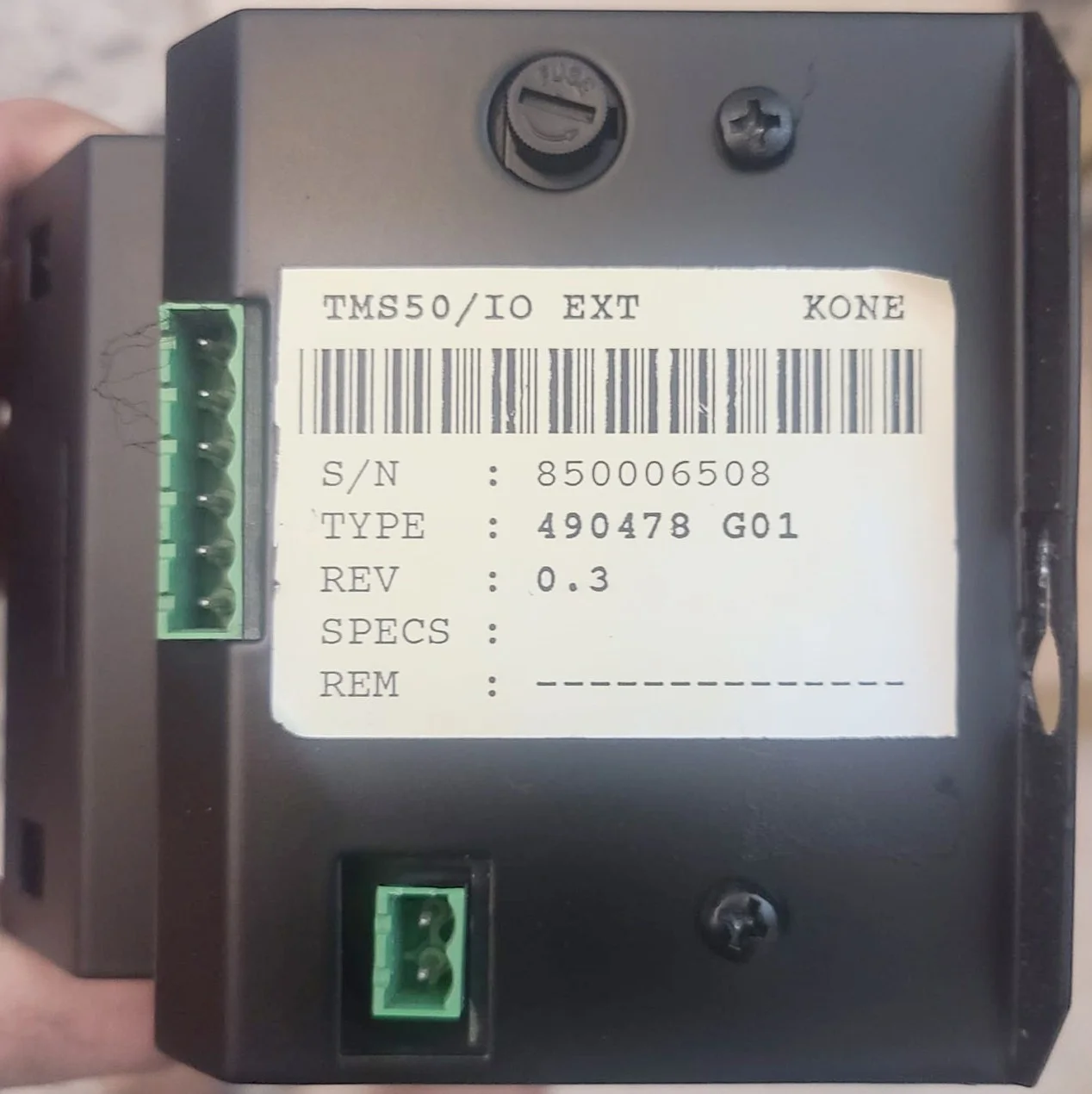 KONE TMS50 490478 G01 I/O Expansion Module Rev 0.3 – front view