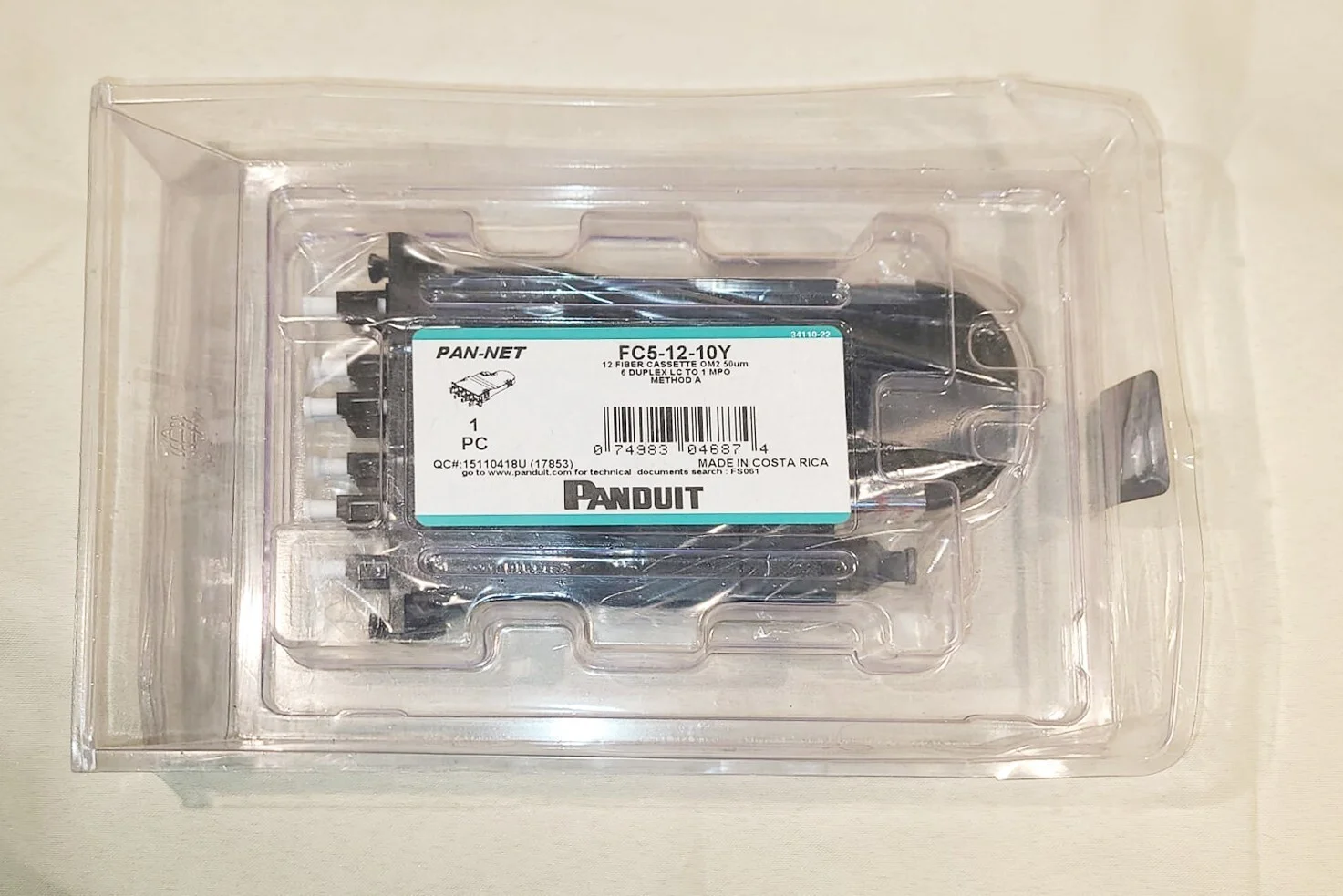 Panduit FC5-12-10Y 12-Fiber OM2 Cassette – front view