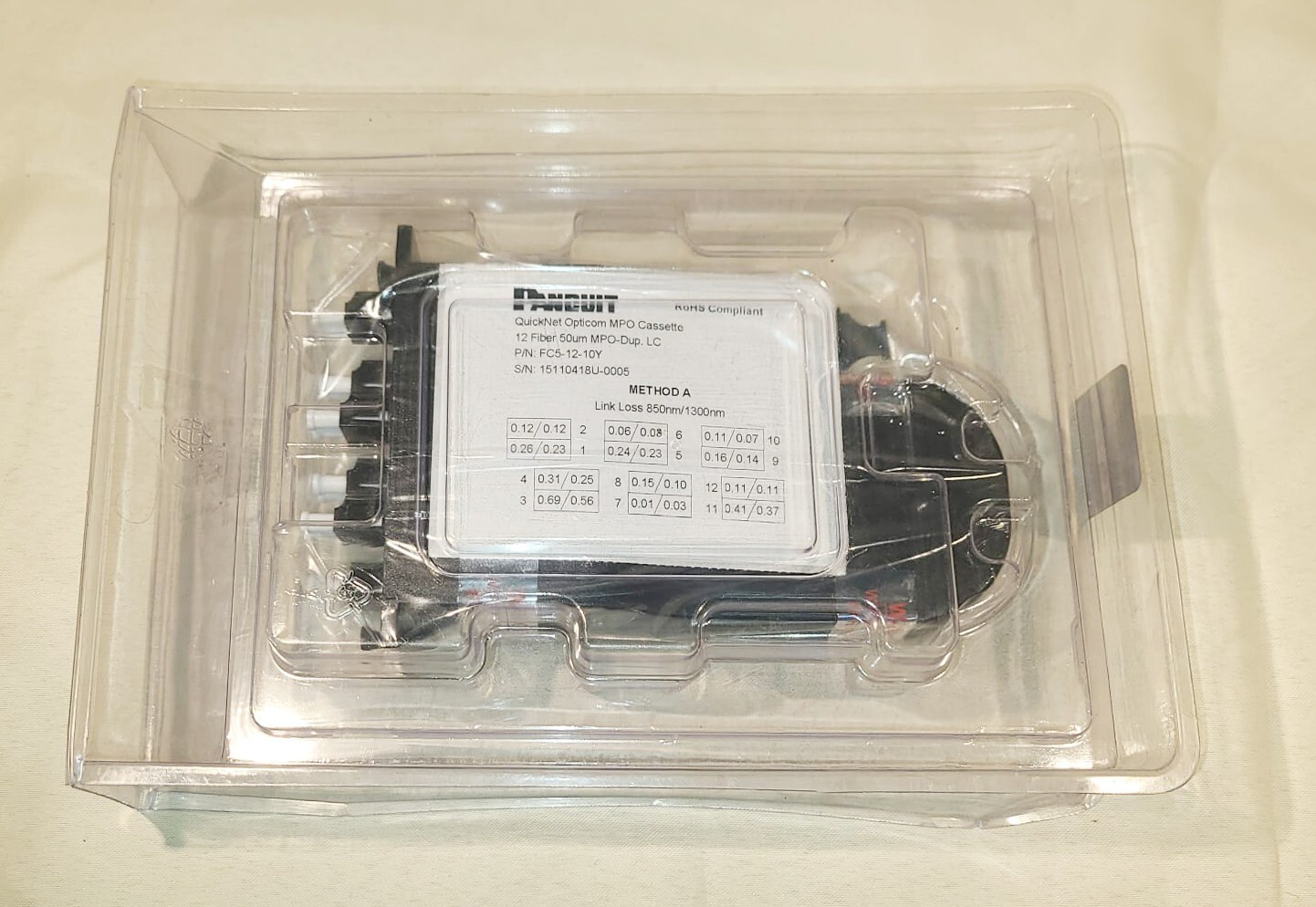 Panduit FC5-12-10Y 12 Fiber Cassette OM2 50 um 6 Duplex LC to 1 MPO