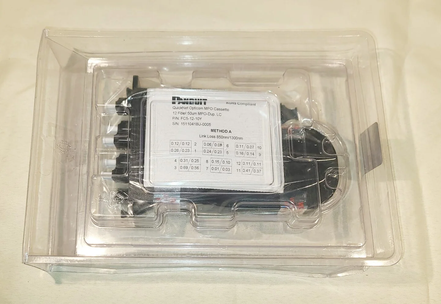 Panduit FC5-12-10Y 12-Fiber OM2 Cassette – front view